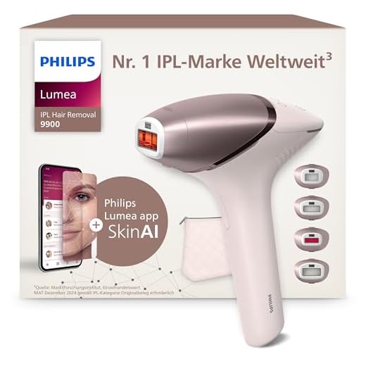 Philips Lumea IPL 9900 Series Haarentfernungsgerät mit SenseIQ & SkinAI Technologie – Alternative zur Laserhaarentfernung – 4 Aufsätze für Körper, Gesicht, & Präzisionsbereiche, kabellos (BRI951/00)