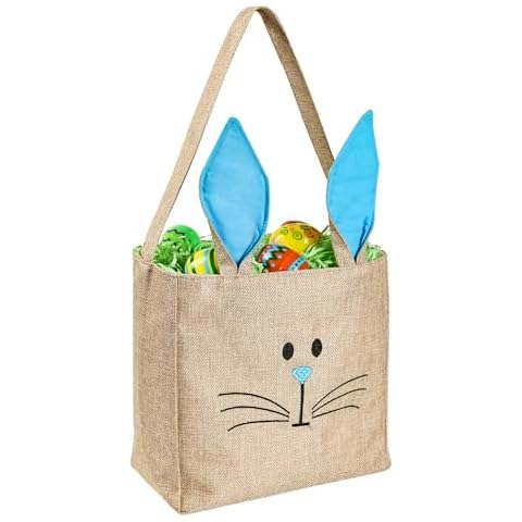 ATFUNSHOP Easter Baskets Bunny Bags Burlap Rabbit Tote Bags Pink for Eggs Hunt Kids Toddler Boys Girls Cover