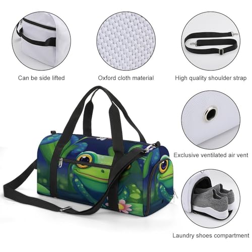 Cute Frog Gym Bag Travel Duffel Bag Sports Tote Bag Workout Bag Weekender Bag for Women Men3