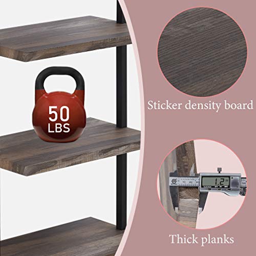 Bookshelf 5-Tier Wall Mount Ladder Storage Industrial Bookcase Shelf Modern Wood Book Shelf Unit with Metal Frame for Home Office Living Room