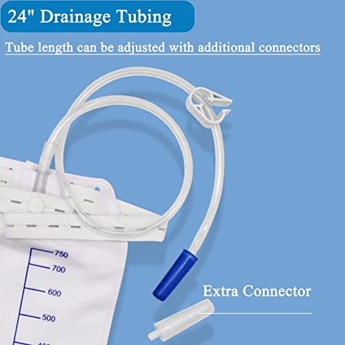 Pevor Leg Bag Urinary Drainage Bag Urine Collection Bag Drain Bag, Anti-Reflux 24\" Drainage Tubing 750ml (Pack of 5)