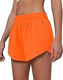 SAFWAK Women's 3' High Waisted Running Shorts Quick Dry Dolphin Sporty Athletic Gym Track Shorts for Women with Zipper Pocket Orange, S