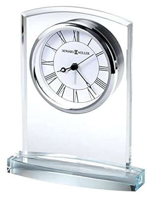 Howard Miller Talbot Table Clock 645-824 – Starphire Glass, Black Roman Numerals, Polished Silver-Tone Bezel, Modern Home Décor, Quartz Alarm Movement