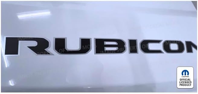 Decal Mods Rubicon Hood Graphic Vinyl Decal fits Jeep Rubicon JL/JT (2018-2024) Matte Black w/Metallic Silver Outline (Set of 2) CMS | UV1R3