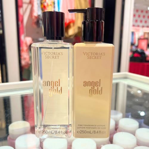 Victoria's Secret ANGEL GOLD 2pc bundle - Fine Fragrance Mist 8.4oz & Fine Fragrance Lotion 8.4oz Set for Women