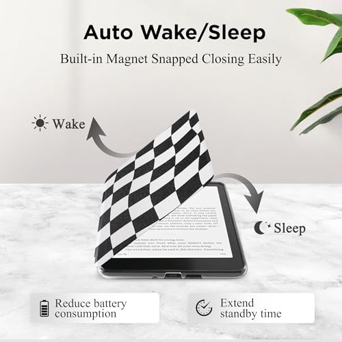 Vane Oak Magnetic Detachable Case for All-New 6.8" Kindle Paperwhite (11th Generation-2021) and Kindle Paperwhite Signature Edition, Light PU Leather Cover Case with Auto Wake/Sleep, Checkerboard by Vane Oak - Used condition - Image 7