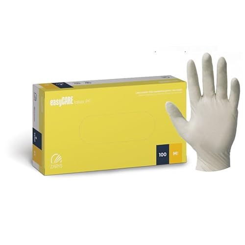 MEDICALMONO - 100 Guanti monouso in Lattice, senza polvere easyCARE, certificati CE, Guanti per alimenti, Guanti medici monouso (M - 100 Pezzi)