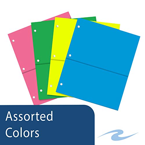 Roaring Spring Recycled Double Pocket Heavyweight Binder Pockets, 12 Pack, 11" X 9", Easily Add Storage To Your 3 Ring Binders, Assorted Neon Colors #TOP2