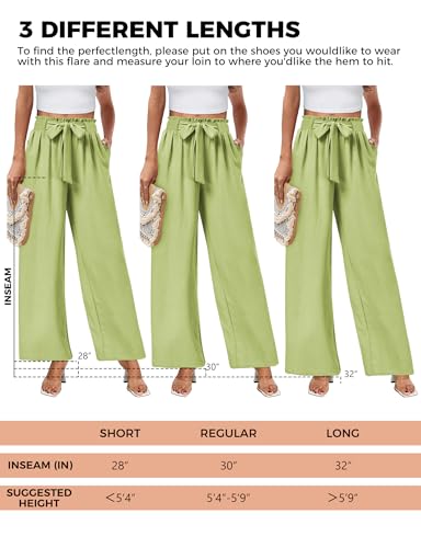 Buauty Wide Leg Pants Woman with Pockets High Waist Pant Adjustable Knot Loose Trousers Business Casual Work Pants Green2