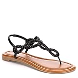 XAPPEAL Akia - Women's Braided Ankle Strap Gladiator Thong Flip Flop Sandals Black, Size 10.0 Medium Width