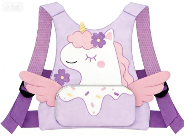 Dr.meter 3 in 1 Toddler Harness Leash + 8.2ft Anti Lost Wrist Link, Cute Unicorn Kid Safety Harness Tether for Girl, Child Protective Leashes While Walking for Outdoor Activity Keep Kids Close, Purple