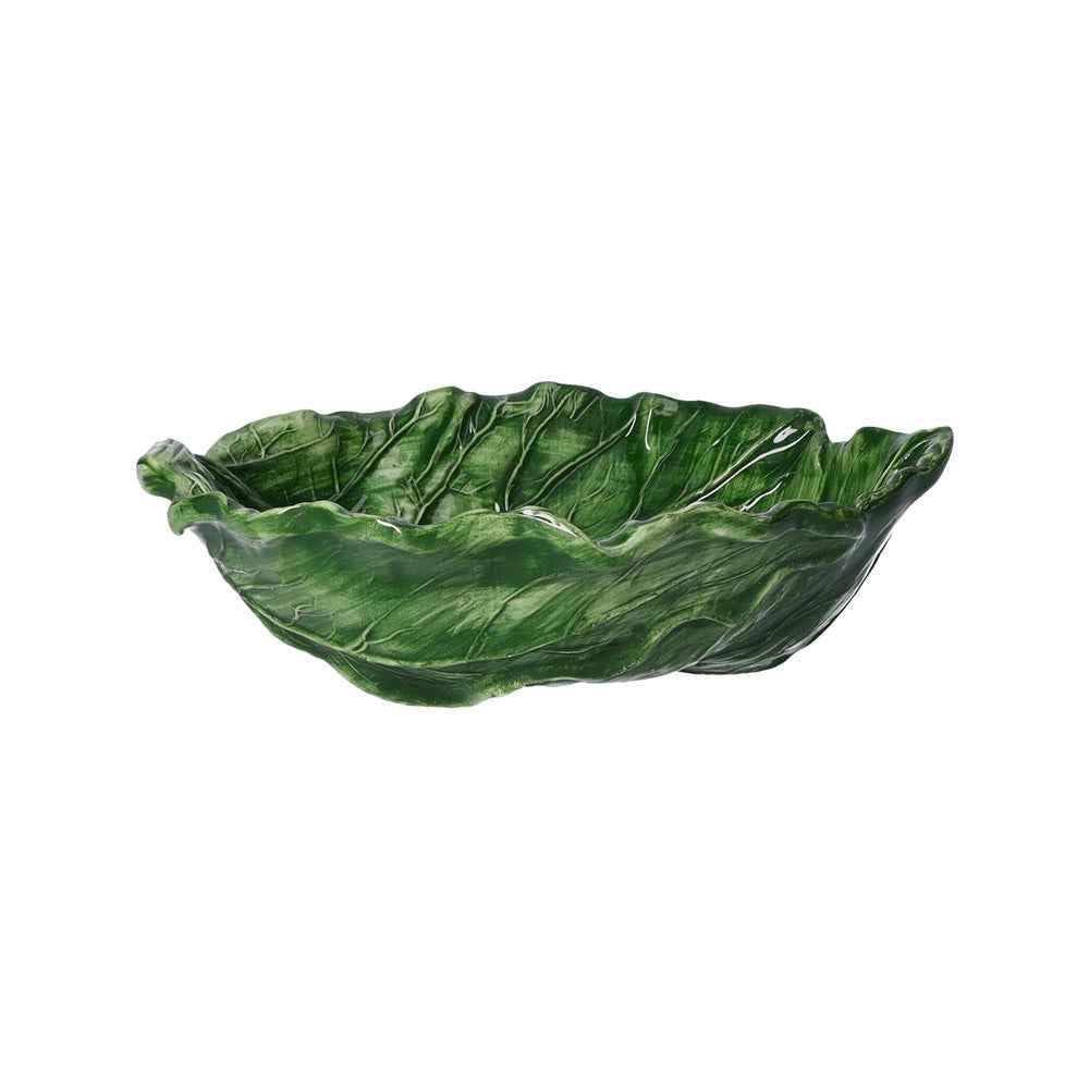 Keyhomestore | Set 2 pz Insalatiera in Ceramica Verde a Forma di Foglia di Verza