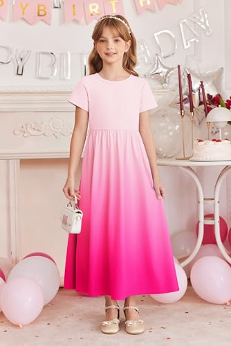Image of Arshiner Girls Maxi Dress Long /Short Sleeve Casual Holiday Dress with Pockets for 5-13 Years