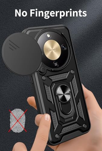 Image of Casodon Heavy Duty Back Case Cover for Honor X9A 5G, Shockproof Honor X9A Back Cover, Ring Case with Kickstand and Camera Protection Shutter - Black