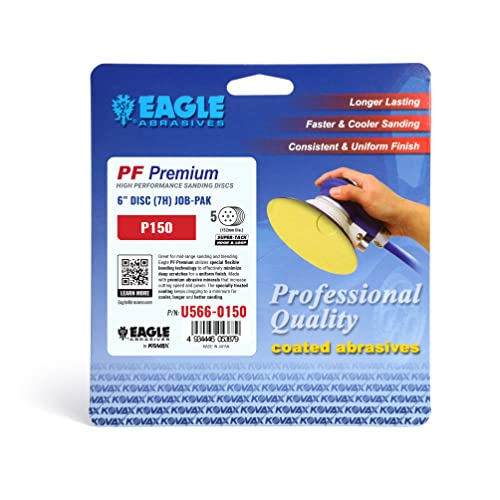 Eagle U566-0150 - 6 inch SUPER-TACK High Performance PF Premium Discs - 7 Holes - Grit P150 - (Job-Pak) - 5 Discs/Pack - 1 Pack