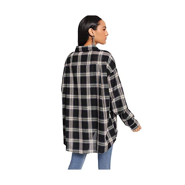 SweatyRocks-Womens-Long-Sleeve-Collar-Long-Button-Down-Plaid-Shirt-Blouse-Tops SweatyRocks Women's Long Sleeve Collar Plaid Long Button Down Shirt Blouse Tops Black Large