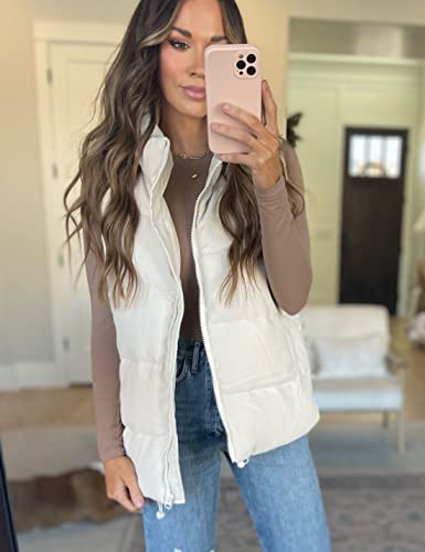 Athlisan Womens Puffer Vest Zip Up Stand Collar Sleeveless Padded Jacket Coat(Apricot-M) #TOP6