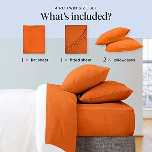 Luxclub 4 Pc Sheet Set Sheets Deep Pockets 18" Eco Friendly Wrinkle Free Sheets Machine Washable Hotel Bedding Silky Soft - Autumn Orange Twin #TOP1