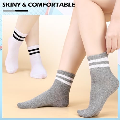 Utensilsto 6 Paar Sportsocken Kinder, Tennissocken aus Baumwolle Weiß Crew Athletic Socken Tennis Sport Socken für Jungen Mädchen Kinder, Schwarz, Weiß, Grau