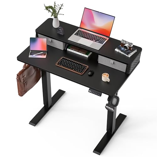 FiCiHi 35x20 Inch Standing Desk with Drawers, C-Clamp Mount Compatible,