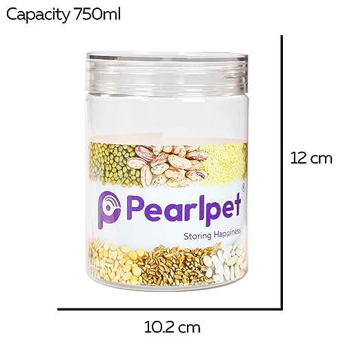 Image of PEARLPET Plastic Containers for Kitchen Storage | Plastic Container Set with Spoon | BPA-Free, Stackable Jars | Transparent, 750 ML (Set of 2)
