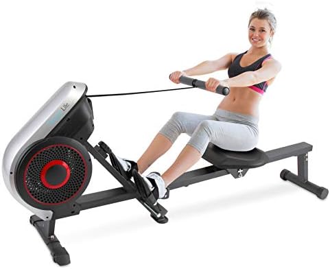 SereneLife Rowing Machine – Air and Magnetic Rowing Machine – Rowing Exercise Machine for Gym or Home Use – Measures Time, Distance, Stride, Calories Burned – Rowing Machine Cardio Workout for Fitness