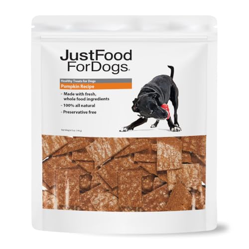 JustFoodForDogs Single Ingredient Healthy Dog Treats and Dog Snacks Jerky Treats Human Grade Preservative and Grain Free Rawhide Free Chews Low Calorie Treat - Pumpkin 5 oz