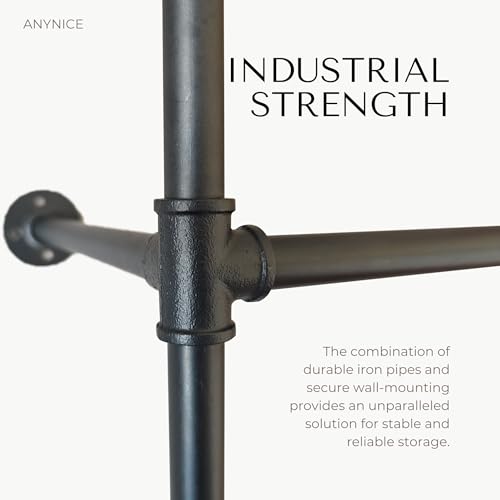 Industrial Pipe Clothing Rack, Heavy Duty Wall Mounted Clothes Rack, Retail Display Hanging Garment Rod for Laundry Rooms, Closet Storage, 14.6x75x82.7 Inches, Model K03