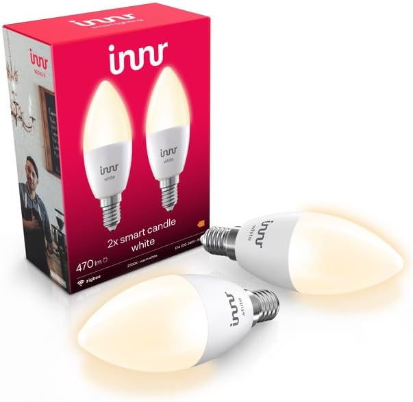 Zigbee E14 Smart Bulb, Works with Hue* and Alexa (Bridge Required), Warm White, LED Candle, Dimmable, 470 Lumen, 2-Pack