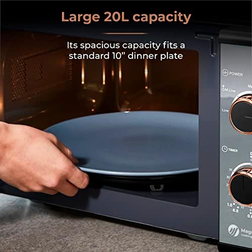 TOWER T24038RG Cavaletto Manual Microwave with 5 Power Levels & 35 Minute Timer, 800W, 20L, Black Rose Gold