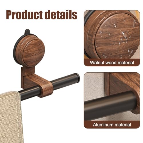 Support des serviettes sans perçage avec ventouse puissante et tige mobile en bois