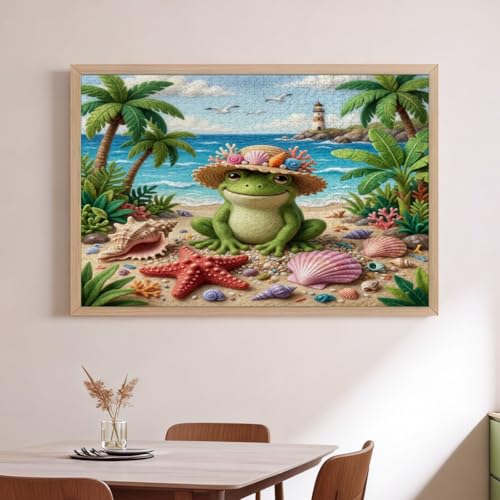 Rompecabezas de rana de playa de 1000 piezas, puzzle de madera con palmeras tropicales 2