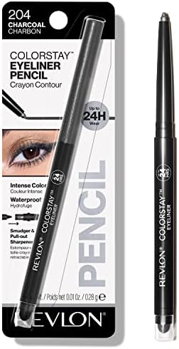 Pencil Eyeliner by Revlon, ColorStay Eye Makeup with Built-in Sharpener, Waterproof, Smudgeproof, Longwearing with Ultra-Fine Tip, 204 Charcoal, 0.01 Oz
