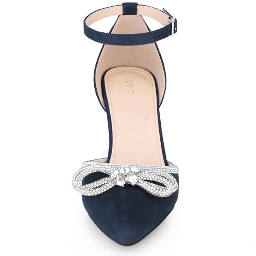 Allegra K Allegra K Women's Rhinestones Bow Wedding Shoes Stiletto Heel Navy Blue Sandals Pumps 7 M US