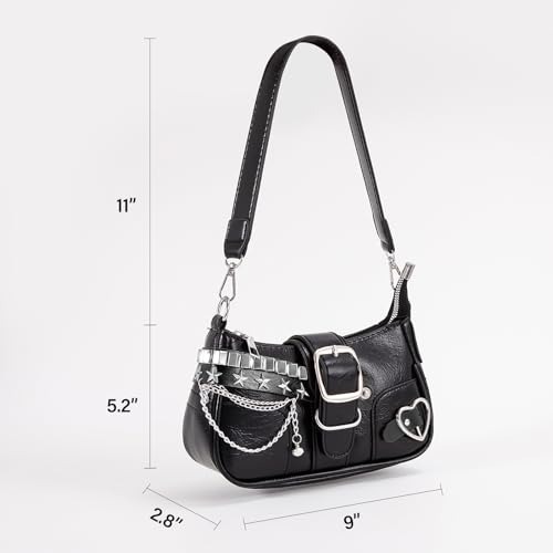 Image of Cute Y2k Purse for Women, Star Embroidery Pattern with Chain Strap Shoulder Bag, Goth Style Cute Mini Purse