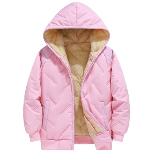 Kids Winter Coat Thermal Fleece Lined Zip Up Hooded Girls Puffer Jacket Fuzzy Fall Long Sleeve Waterproof Snow Coats