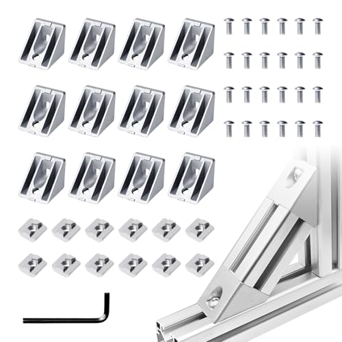 Image of 12pcs 4040 45 Degree Inside Corner Angle Support Bracket, 40x40 Aluminum Extrusion Connector Hardware Accessories T-Slot V-Slot Silver