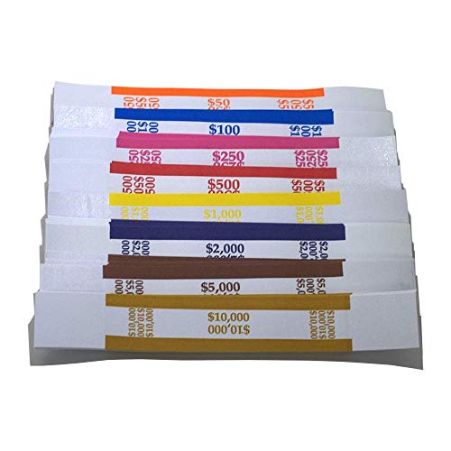 L LIKED Currency Band Bundles Self Sealin Currency Straps Bands Money Bill Wrappers 7.5 x 1.15 Inches (400 Assorted - 50 of Each)