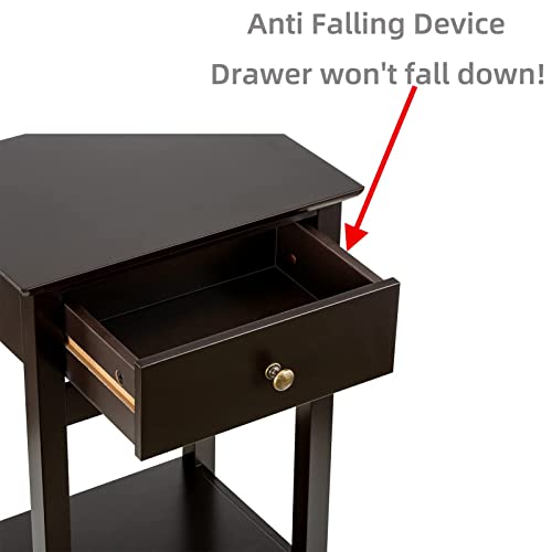 Zenoddly Night Stand Small Side Table With Drawer & 1 Shelf, 2 Tier Brown End Table With Storage, Wood Side Tables Living Room Table Bedside Table #TOP5