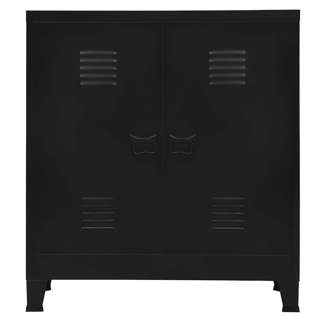 Armario industrial negro de acero 90 x 40 x 100 cm con 2 puertas, placas para nombre, ranuras de ventilación y estantes ajustables en altura para oficina, taller, espacio de almacenamiento y