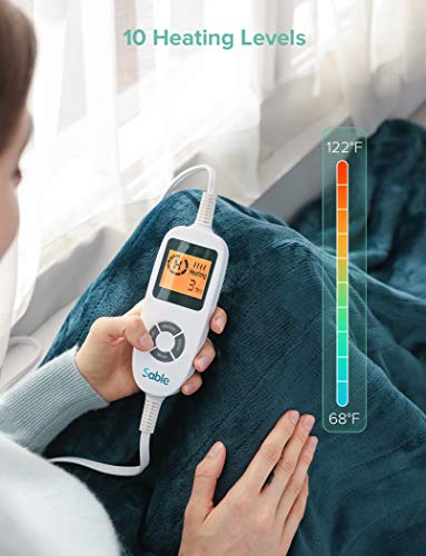 Sable Heated Blanket Electric Throw, 50" x 60" Full Body Size Fast Heating Blankets Flannel, 10 Heating Levels 3 Hours Auto-Off ETL Certified Machine Washable (Blue) (SA-BD038) - Thumbnail 7