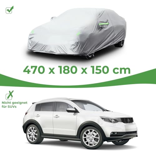 LOETAD Autoabdeckung Wasserdicht Auto Abdeckplane 470x180x150cm UV-Schutz Winddicht Staubdicht Kratzschutz für Winter Sommer