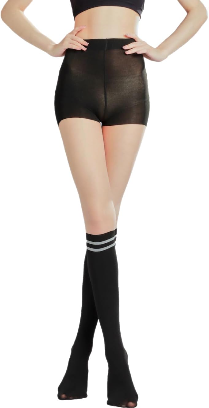 Sahabowi Women's Heart Jacquard Flocking Sheer Tights, Black Jacquard Pantyhose with High Waistband