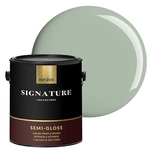 EVOLVE Signature Collection Luxury Interior Paint & Primer, Semi-Gloss Sheen (Sage Green), 1 Gallon – Premium One-Coat Coverage, Low VOC, Low Odor, Washable Finish for Walls, Ceilings & Trim
