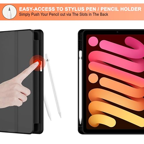 Image of CEDO Tri-Fold for iPad mini 6 (6th Gen) / iPad mini 7 (7th Gen) 8.3 in Smart Case Flip Cover with Multi Viewing Angles Stand | Pencil Holder | Heat Dissipation | TPU Backcover (Black)