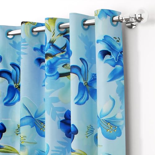 Image of Door Curtains 7 Feet Long Set of 2 | Polyester | Floral Design, Room Darkening Curtains and Drapes | Door Curtains for Living Room | (118 x 215 cm, Blue) | Perfect for Home Decor