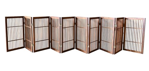 Pet Dog Gate - Freestanding Folding Acacia Hardwood, 10 Panels, 30" Tall