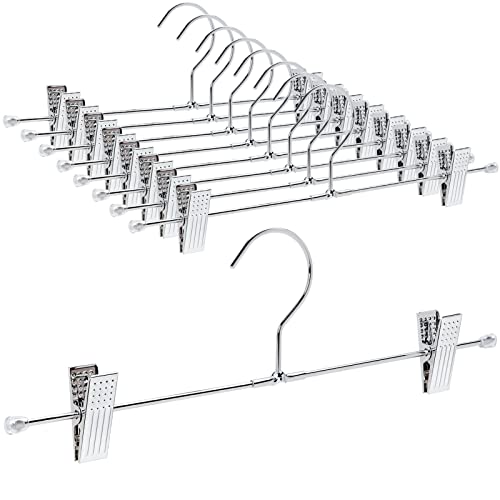 Amber Home Heavy Duty Metal Pants Hangers 24 Pack, Chrome Metal Skirt Hangers With Adjustable Clips & Easy-Swivel Hook, Bottom Hangers For Jeans,Trousers, Shorts (24) #TOP25