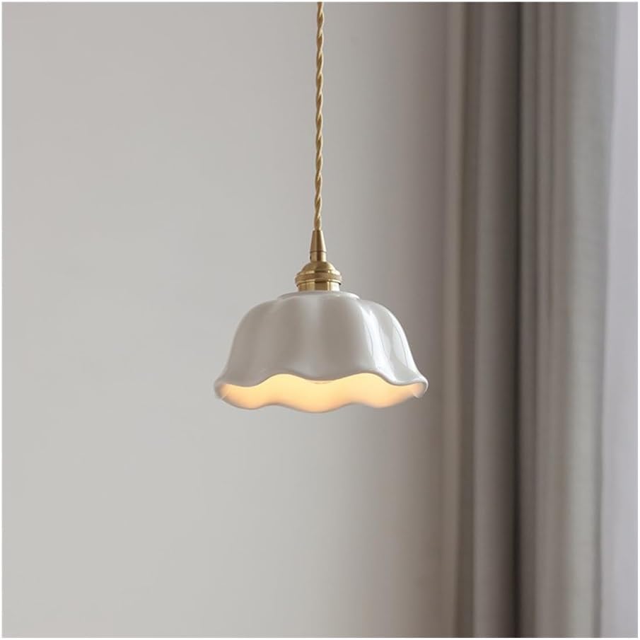 Vintage Nordic Modern Ceramic Pendant Light Fixture with White Wave Ceramic Shade and Brass Finish, Ceiling Hanging Lamp for Kitchen Sink Dining Room Farmhouse Bedroom (Color : White-D), D1-XYCa