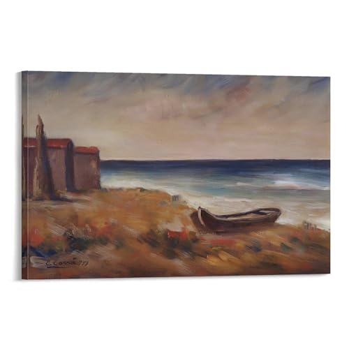 画家 カルロ・カッラ 世界の名画 岸に停泊している小さなボート 風景 油絵 ポスター ホーム装飾 パネル 壁アート 現代壁掛け 絵画 版画 芸術作品 インテリア20x30inch(50x75cm)
